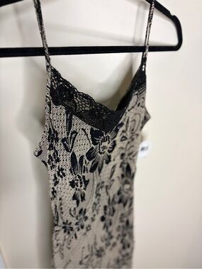 VTG Y2K Majick Black & Cream Floral Lace-Trim Maxi Dress #1139
